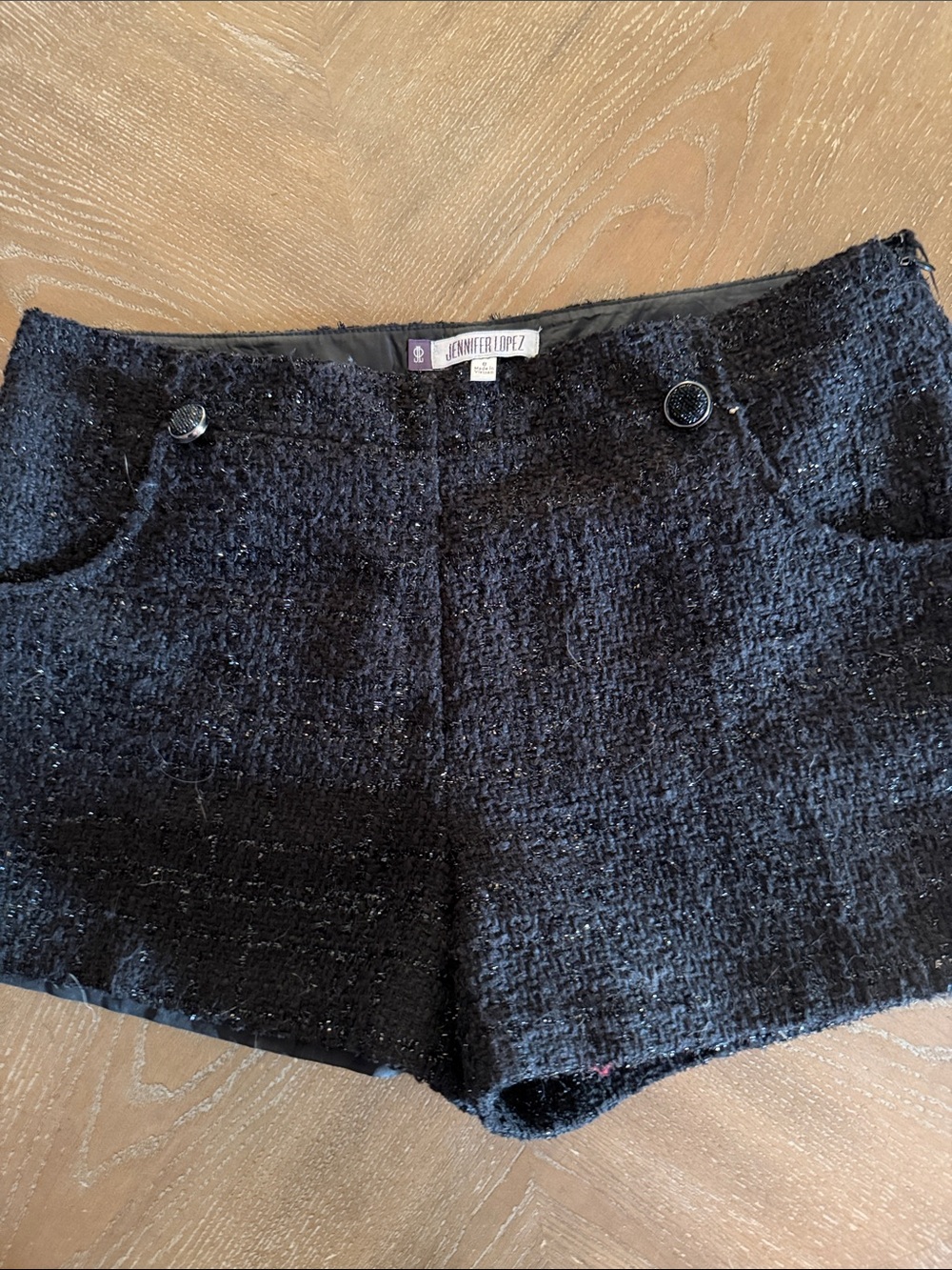 Jennifer Lopez Black Glittered Tweed  High-Waist Shorts